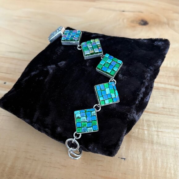 Dichroic Glass & Sterling Silver Bracelet Blues - Picture 7 of 8